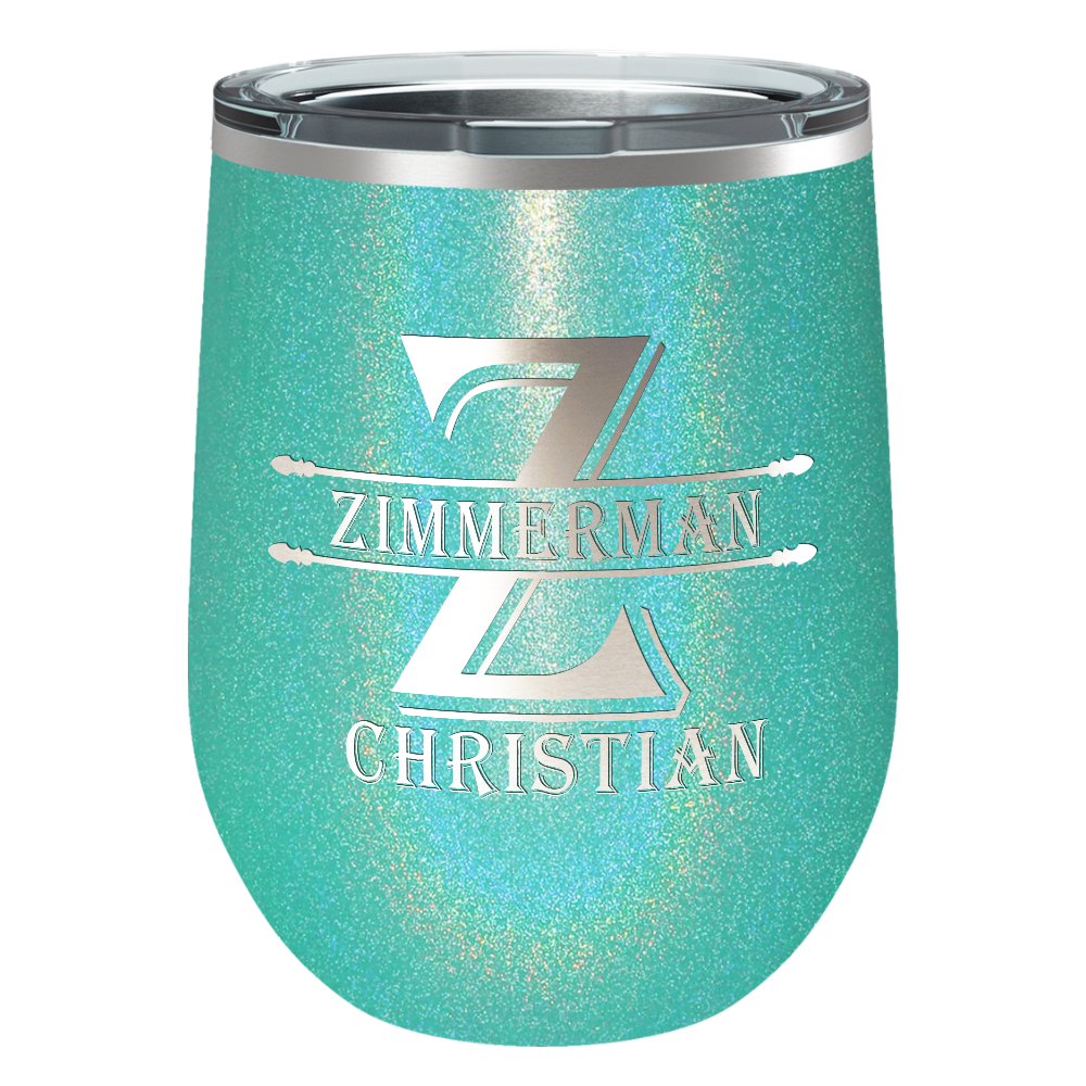 Personalized Initial Block Engraved on 12oz Wine Tumbler