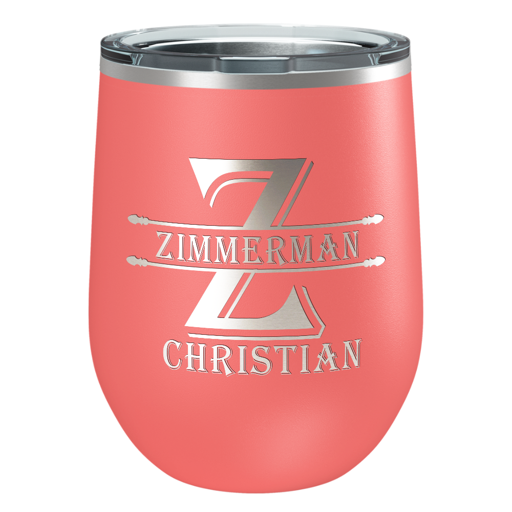 Personalized Initial Block Engraved on 12oz Wine Tumbler