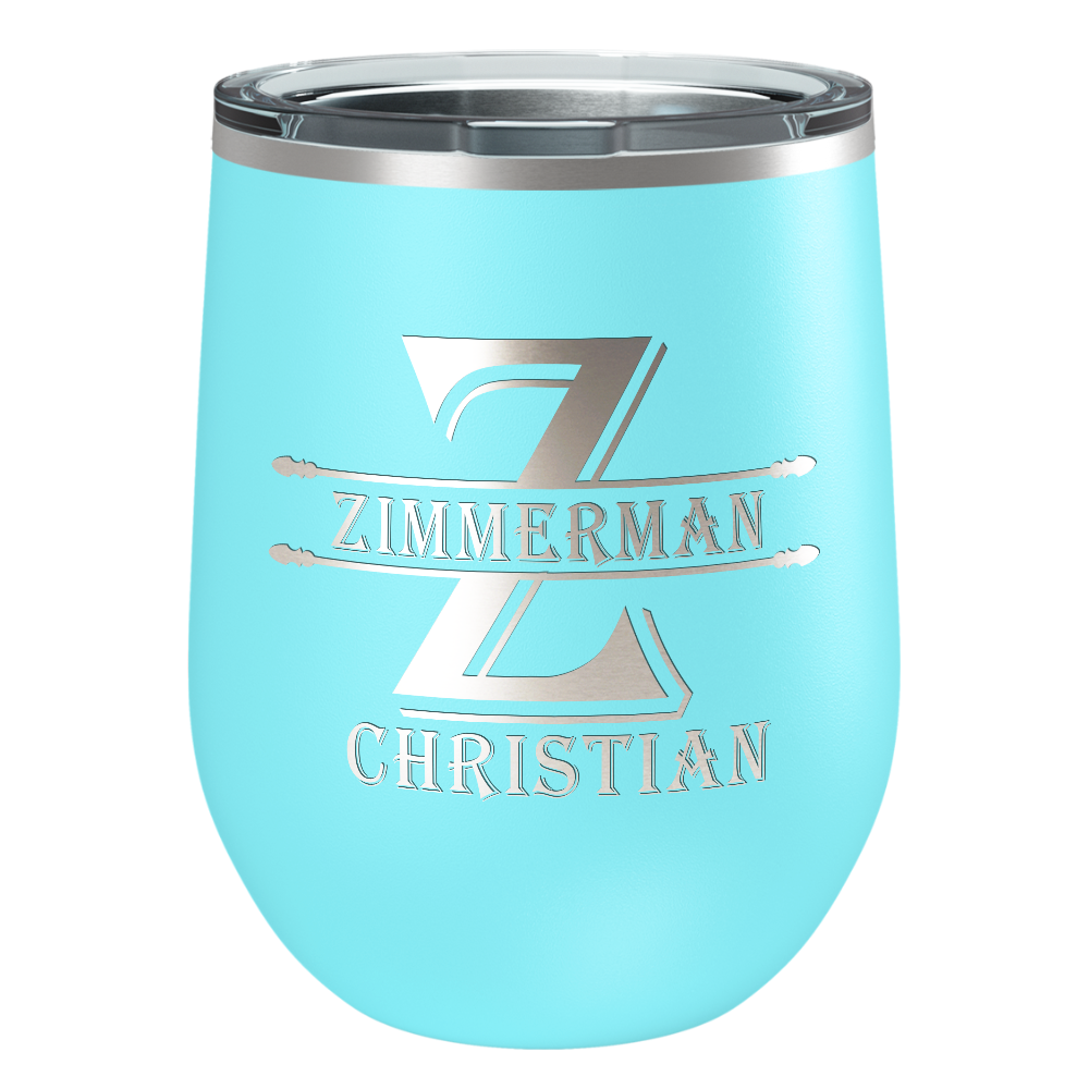 Personalized Initial Block Engraved on 12oz Wine Tumbler