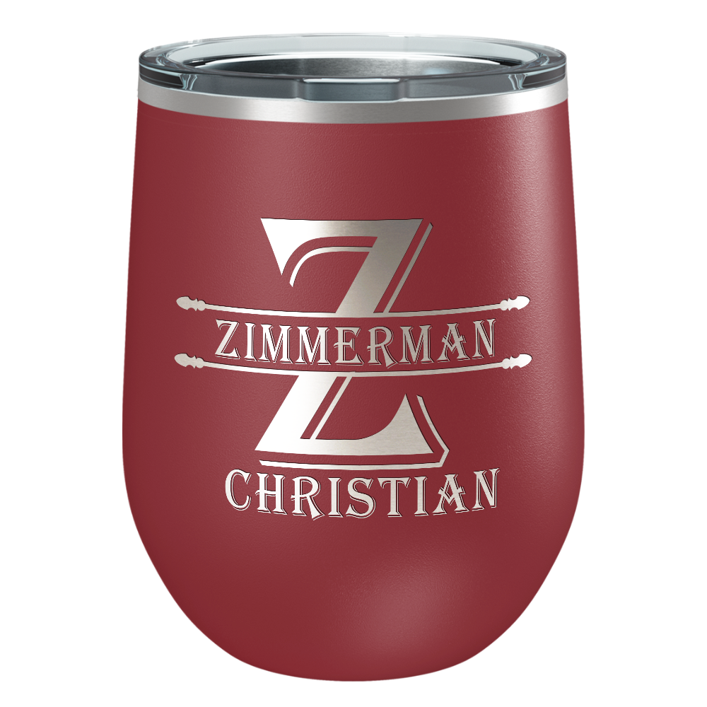 Personalized Initial Block Engraved on 12oz Wine Tumbler