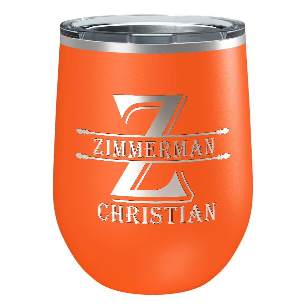 Personalized Initial Block Engraved on 12oz Wine Tumbler