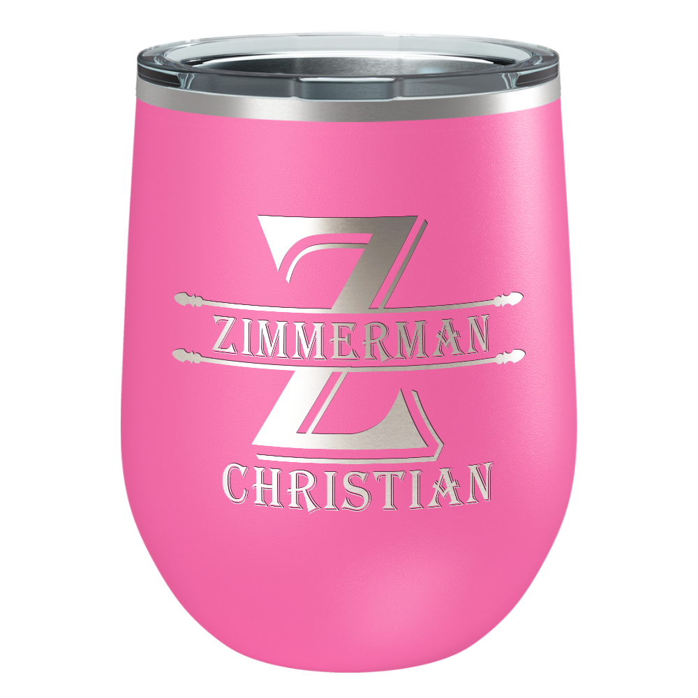 Personalized Initial Block Engraved on 12oz Wine Tumbler