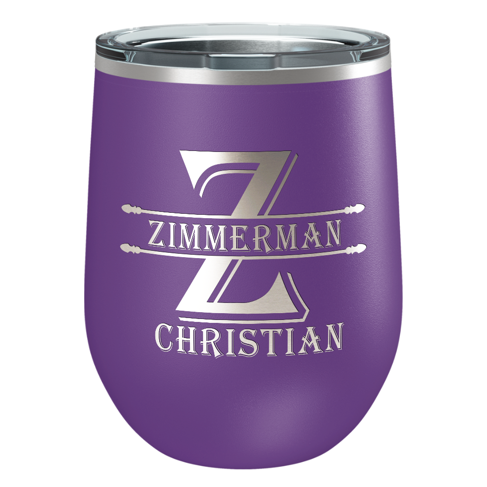 Personalized Initial Block Engraved on 12oz Wine Tumbler