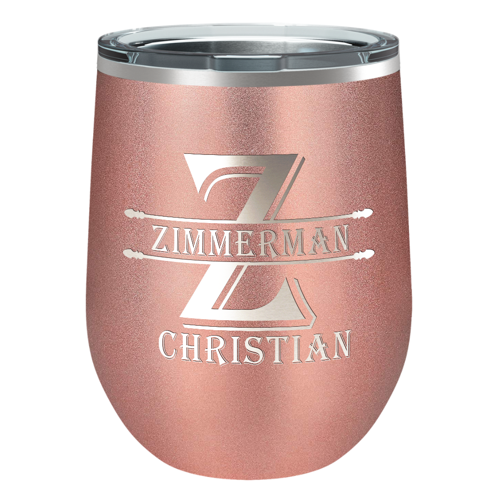 Personalized Initial Block Engraved on 12oz Wine Tumbler