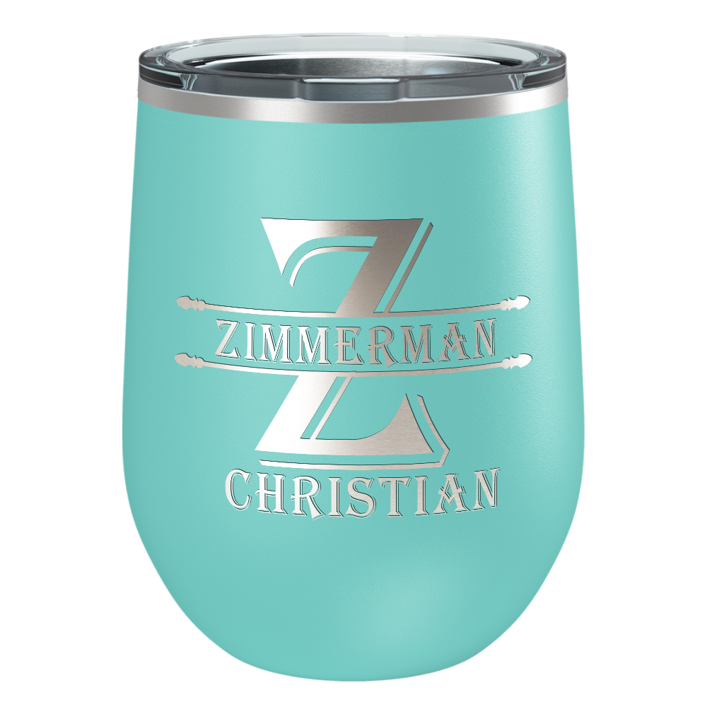 Personalized Initial Block Engraved on 12oz Wine Tumbler