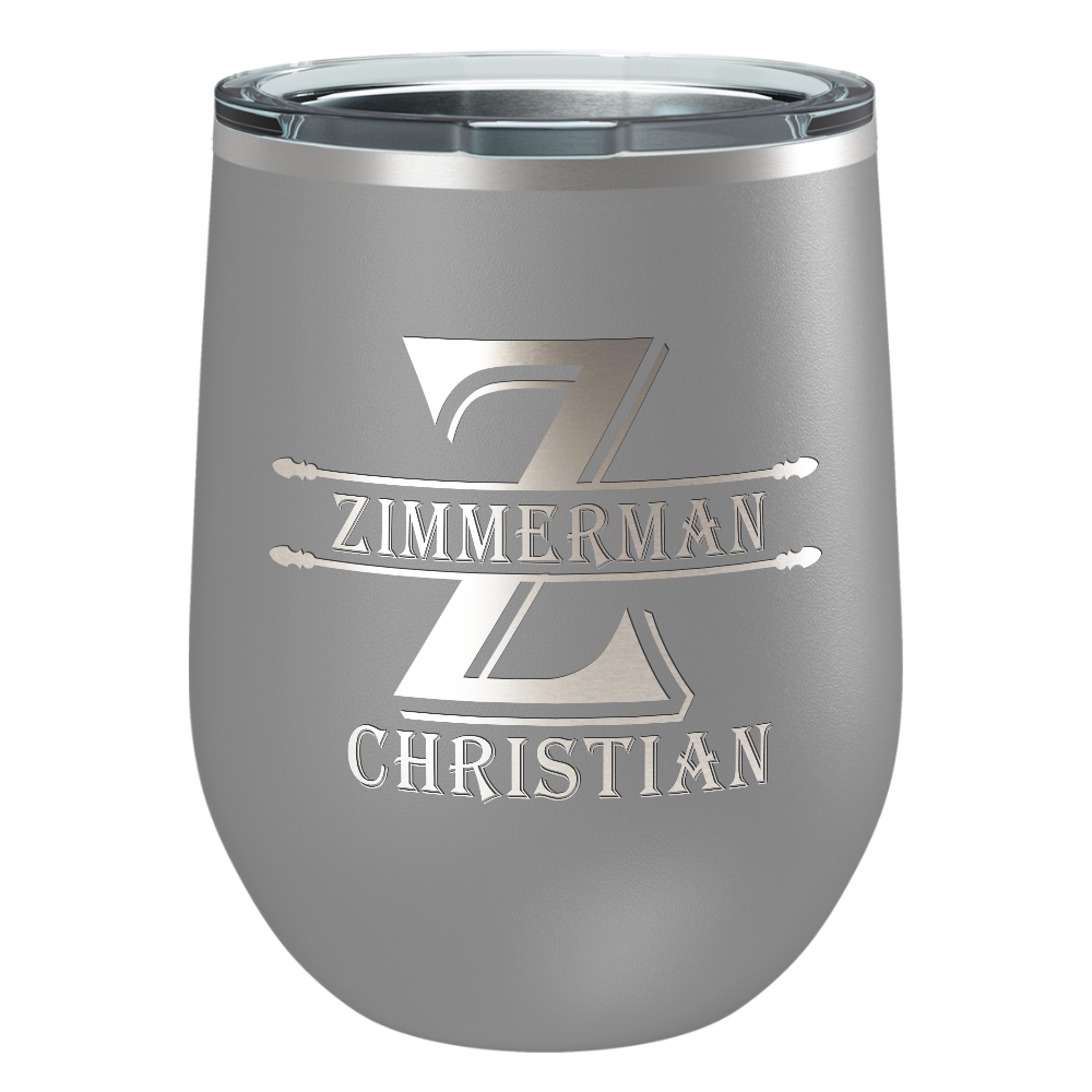 Personalized Initial Block Engraved on 12oz Wine Tumbler