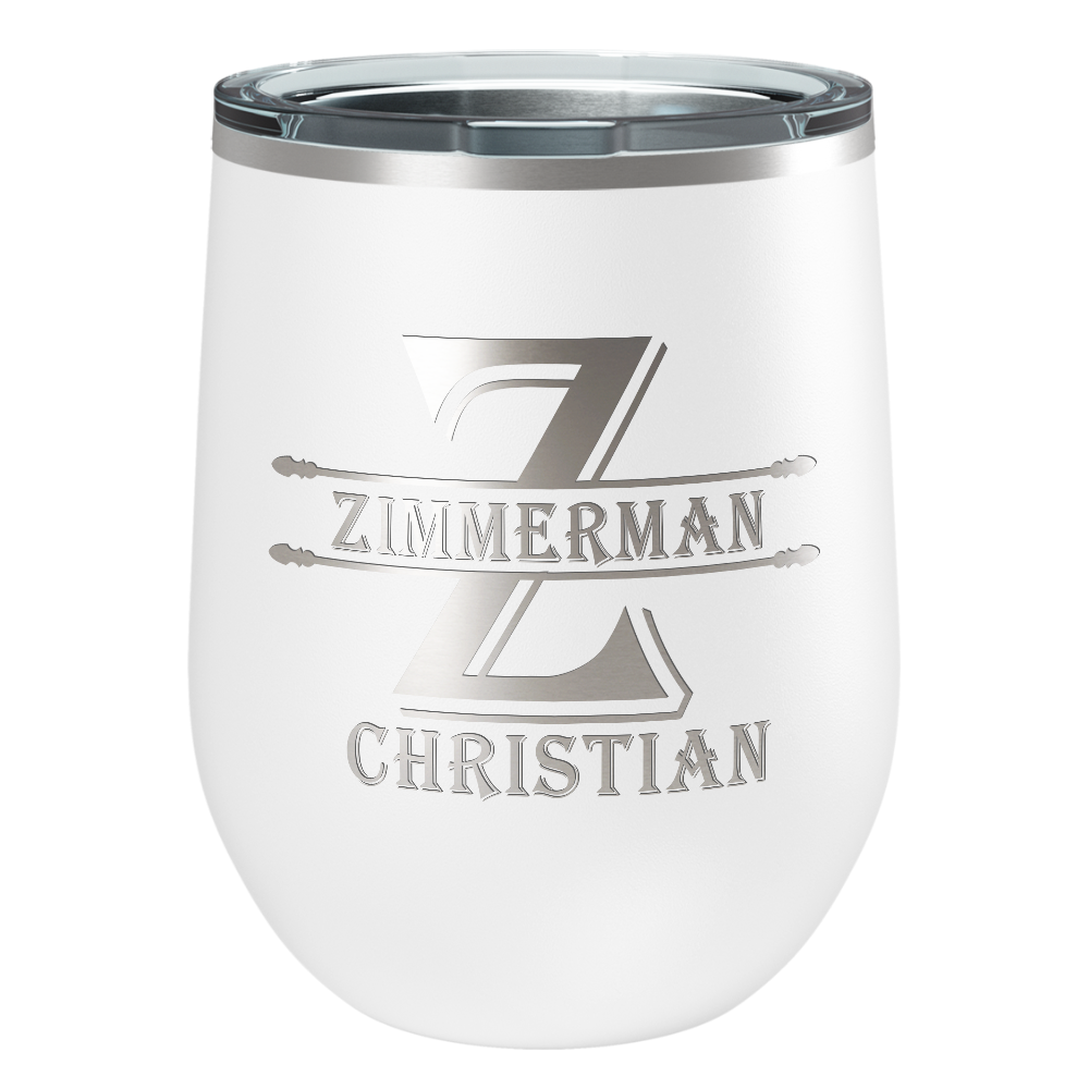 Personalized Initial Block Engraved on 12oz Wine Tumbler
