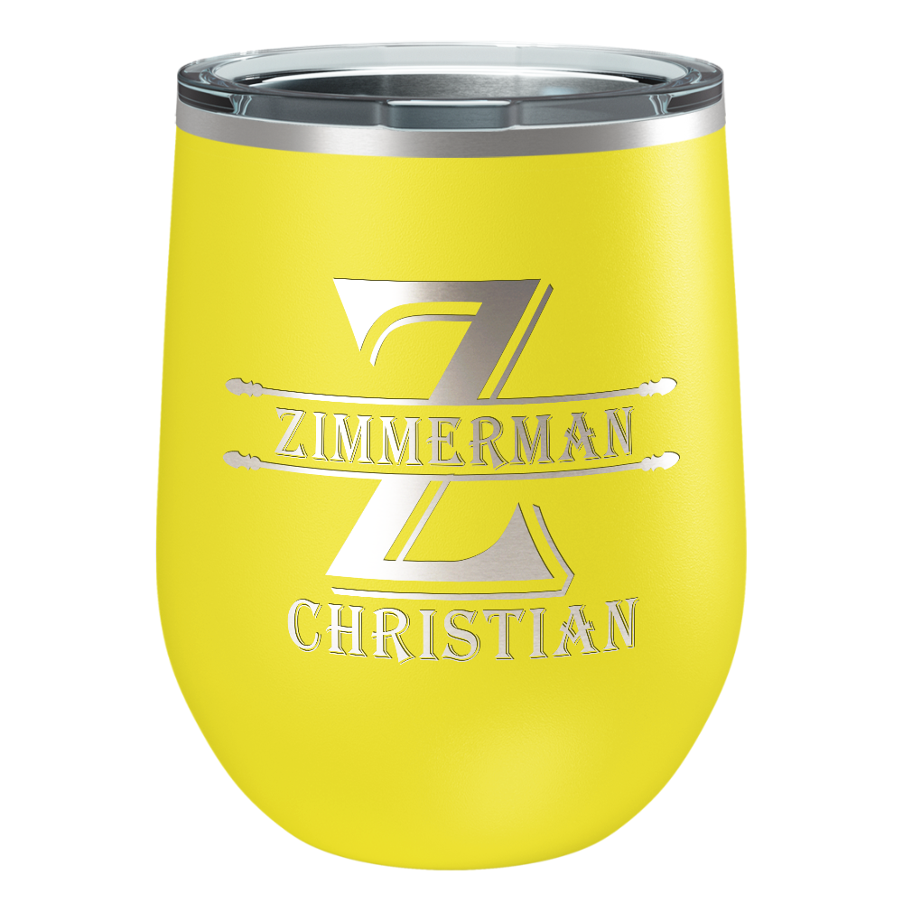 Personalized Initial Block Engraved on 12oz Wine Tumbler