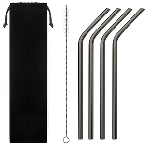 Black Chrome Stainless Steel Curved Drinking Straws