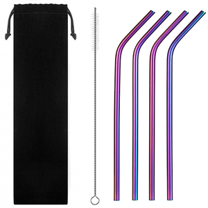 Multi-color Rainbow Stainless Steel Curved Drinking Straws