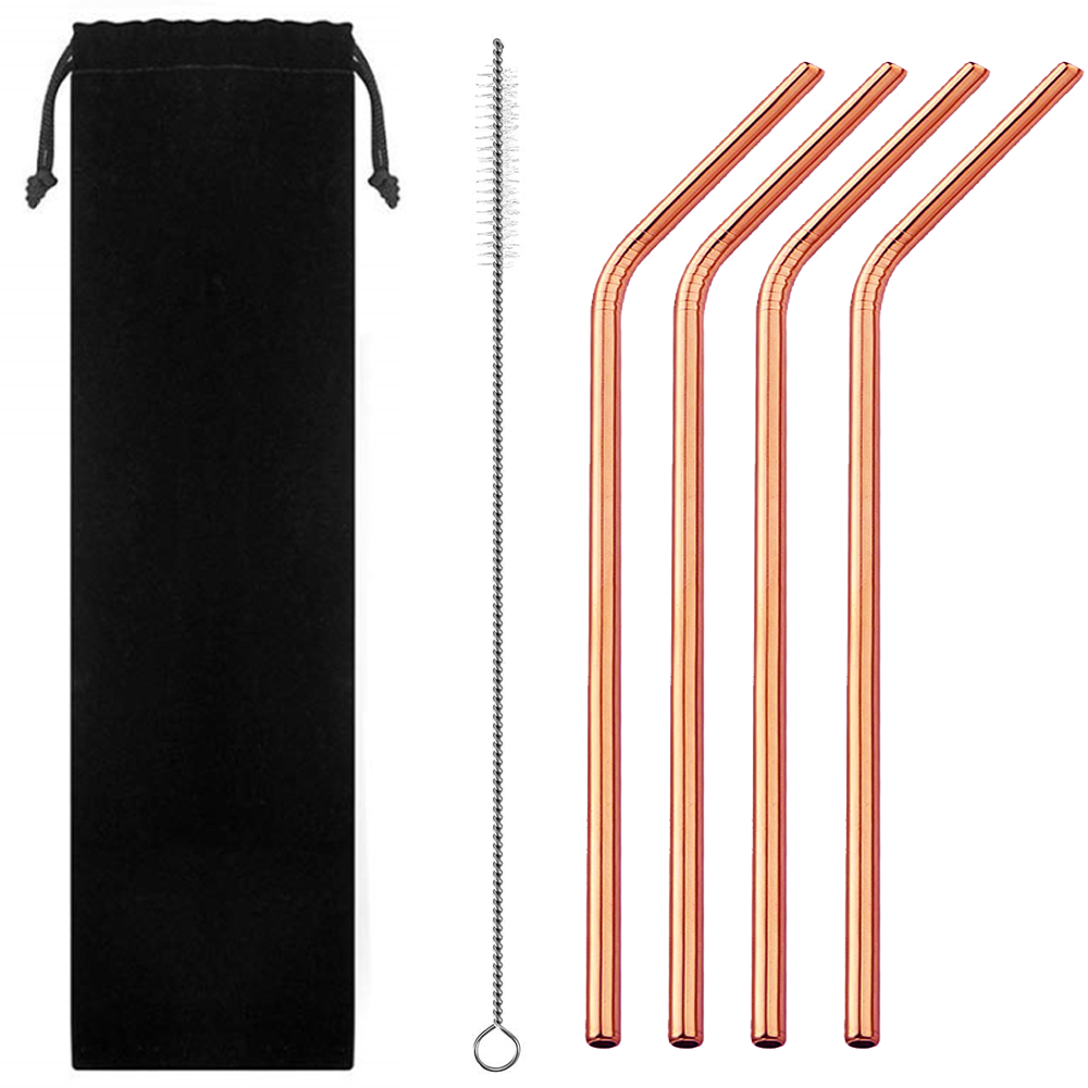 Rose Gold Stainless Steel Curved Drinking Straws