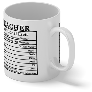 Teacher Nutritional Facts 11oz Ceramic Coffee Mug