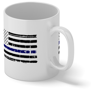 Distressed Thin Blue Line Police Flag 11 oz 11oz Ceramic Coffee Mug