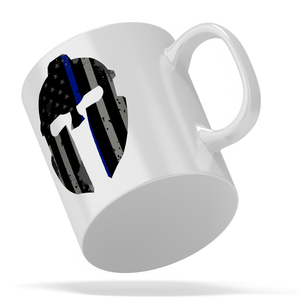 Police Spartan Helmet Thin Blue Line 11 oz 11oz Ceramic Coffee Mug