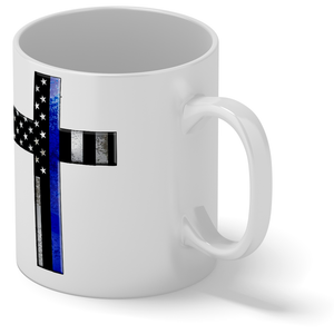 Retro Thin Blue Line Cross Long 11oz Ceramic Coffee Mug