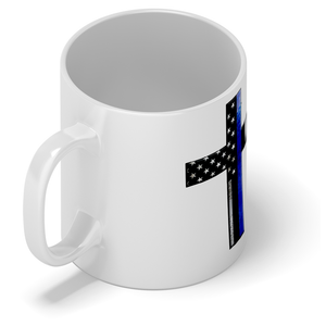 Retro Thin Blue Line Cross Long 11oz Ceramic Coffee Mug