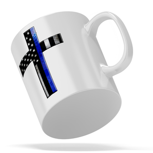 Retro Thin Blue Line Cross Long 11oz Ceramic Coffee Mug