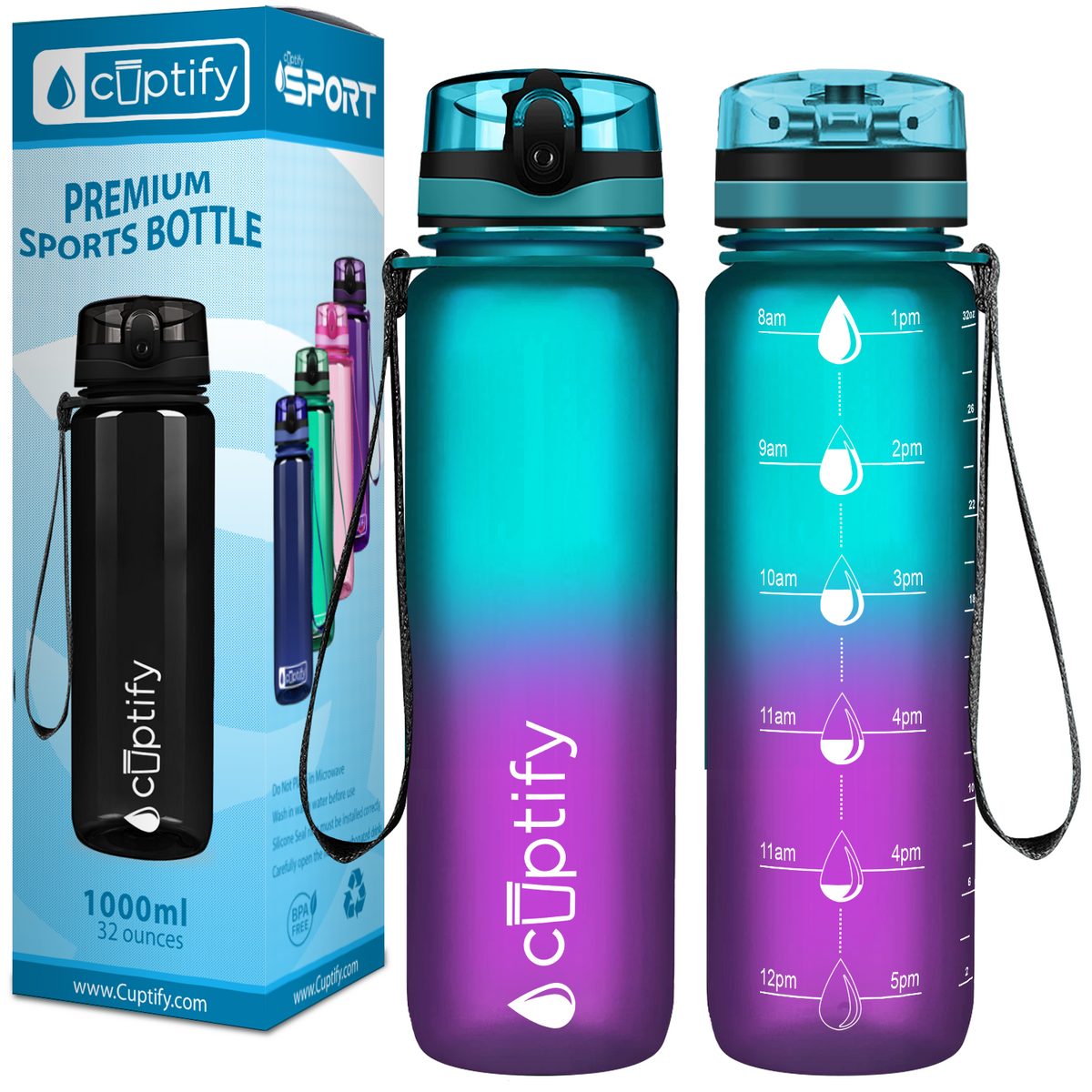 Mermaid Frosted 32 oz Hydration Tracker Water Bottle