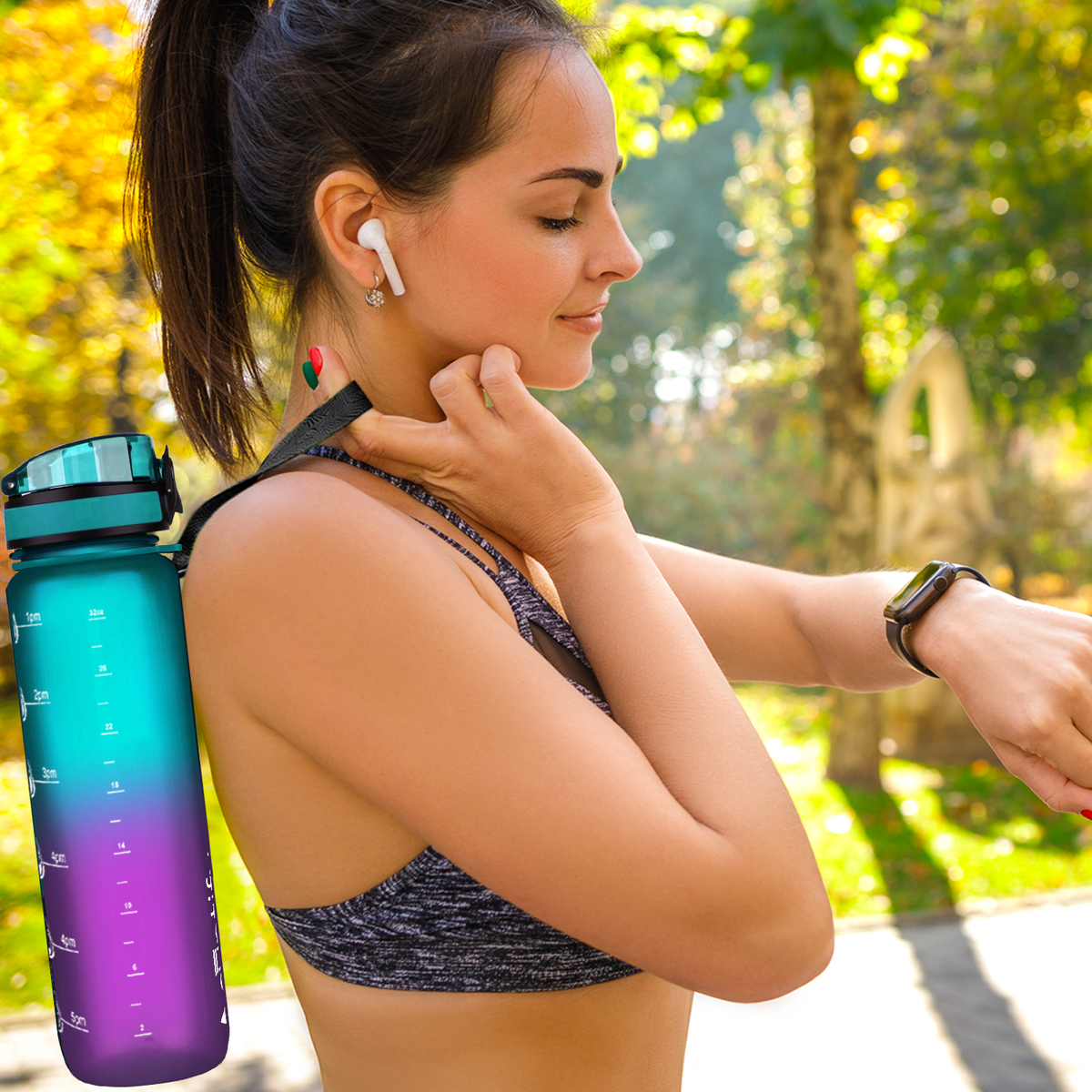 Mermaid Frosted 32 oz Hydration Tracker Water Bottle