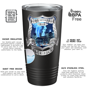 Police 911 We Will Never Forget on Black 20oz Tumbler