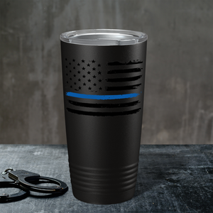 Retro Thin Blue Line Flag Police 20oz Black Tumbler