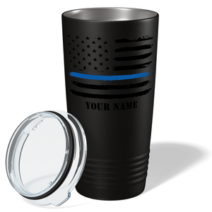 Personalized Retro Thin Blue Line Flag Police 20oz Black Tumbler