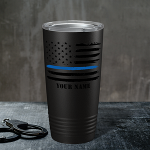 Personalized Retro Thin Blue Line Flag Police 20oz Black Tumbler