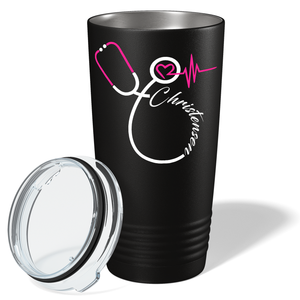 Personalized Nurse Pink Stethoscope Black 20oz Tumbler