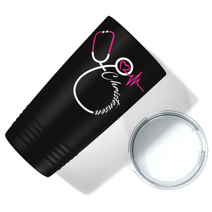 Personalized Nurse Pink Stethoscope Black 20oz Tumbler