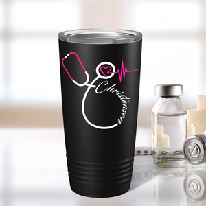 Personalized Nurse Pink Stethoscope Black 20oz Tumbler