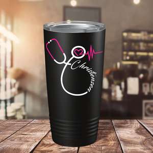 Personalized Nurse Pink Stethoscope Black 20oz Tumbler