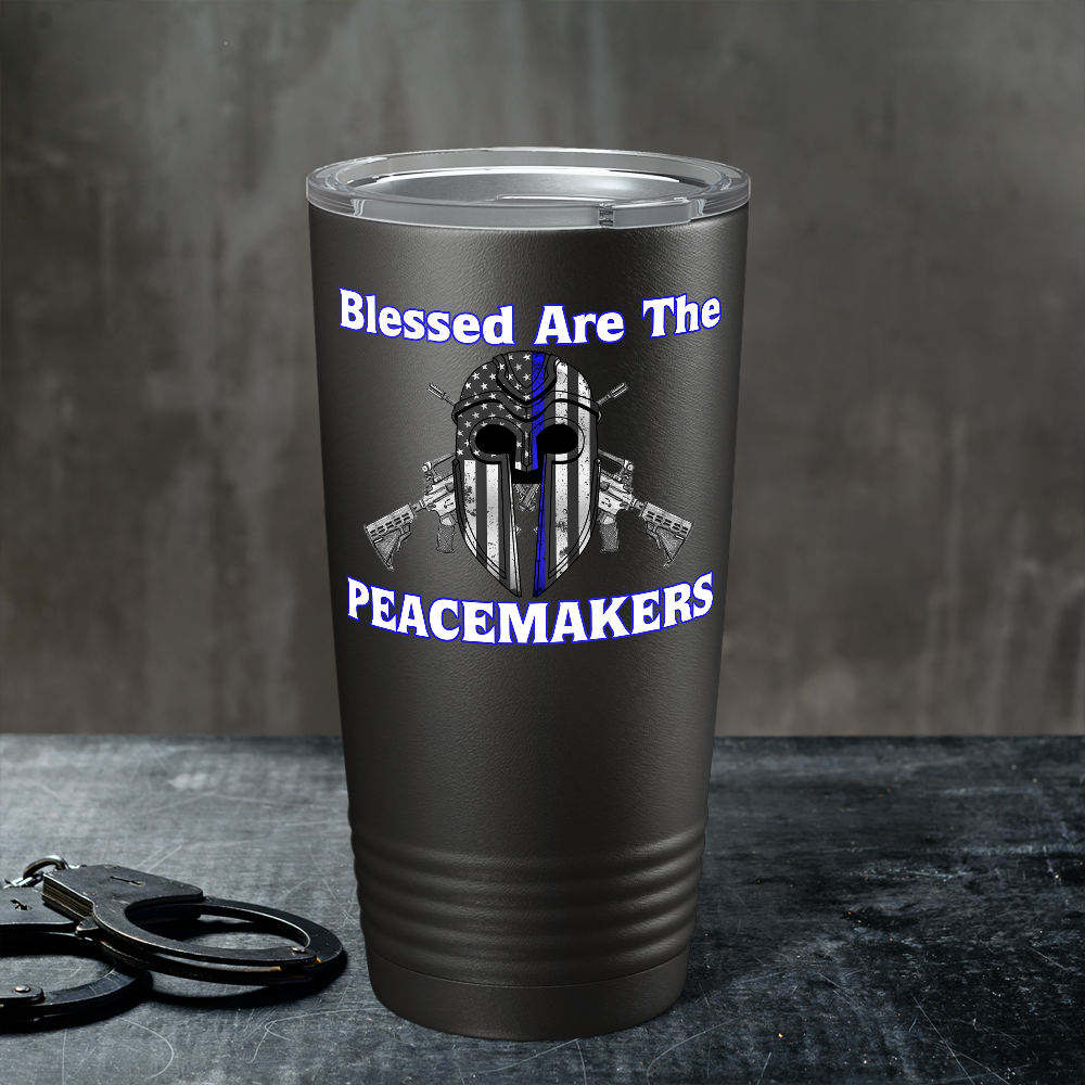 Blessed are the Peacemakers Helmet 20oz Black Police Tumbler
