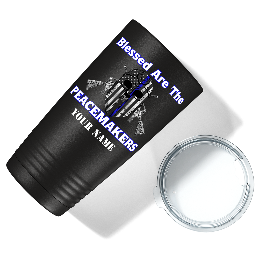 Personalized Blessed are the Peacemakers Helmet 20oz Black Police Tumbler