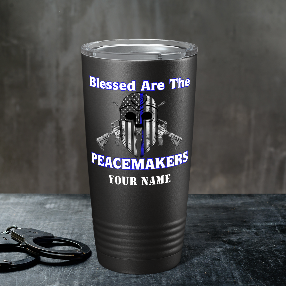 Personalized Blessed are the Peacemakers Helmet 20oz Black Police Tumbler