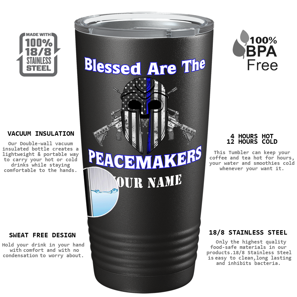 Personalized Blessed are the Peacemakers Helmet 20oz Black Police Tumbler