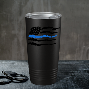 Flying Thin Blue Line Flag Police 20oz Black Tumbler