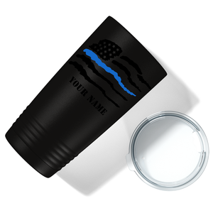 Personalized Flying Thin Blue Line Flag Police 20oz Black Tumbler