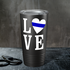 Love Heart Police Thin Blue Line 20oz Black Tumbler