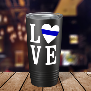 Love Heart Police Thin Blue Line 20oz Black Tumbler