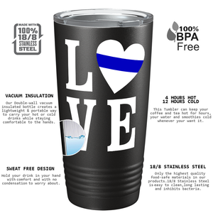 Love Heart Police Thin Blue Line 20oz Black Tumbler