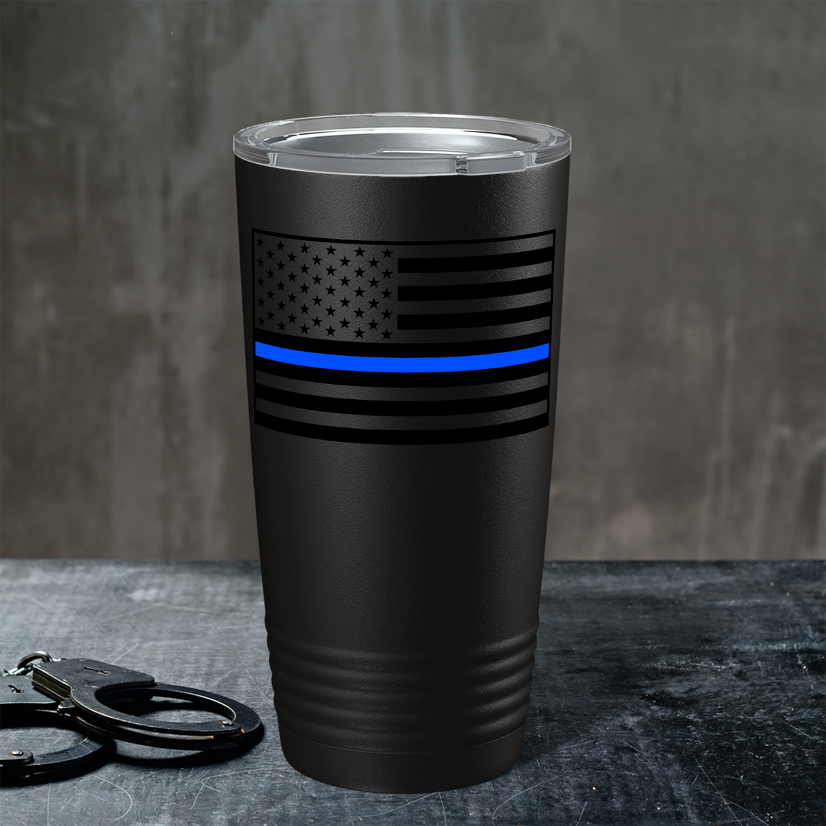 Thin Blue Line Flag Police 20oz Black Tumbler
