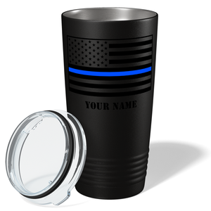 Personalized Thin Blue Line Flag Police 20oz Black Tumbler