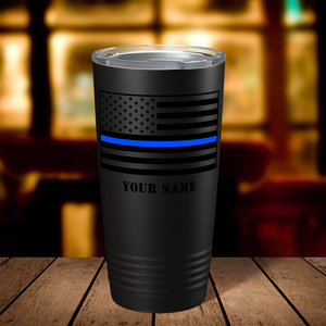 Personalized Thin Blue Line Flag Police 20oz Black Tumbler