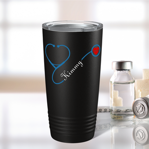 Nurse Heart Blue Stethoscope Black 20oz Tumbler