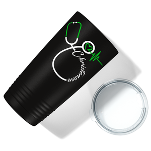 Personalized Nurse Green Stethoscope Black 20oz Tumbler