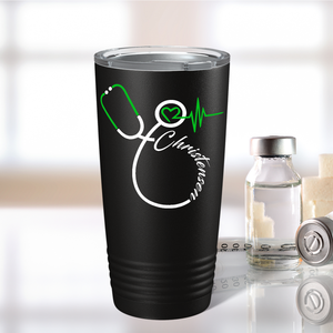 Personalized Nurse Green Stethoscope Black 20oz Tumbler