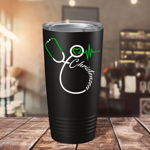 Personalized Nurse Green Stethoscope Black 20oz Tumbler