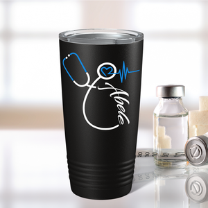 Personalized Nurse Blue Stethoscope Black 20oz Tumbler