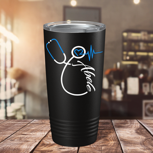 Personalized Nurse Blue Stethoscope Black 20oz Tumbler