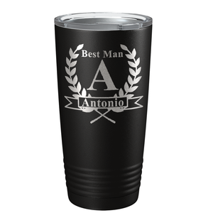 Wreath Monogram Groomsmen on Black 20 oz Stainless Stell Tumbler